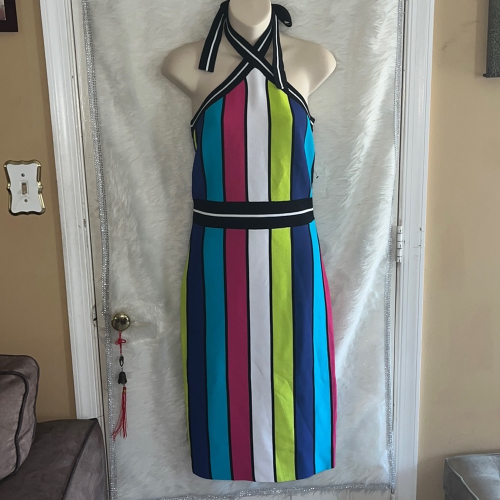 New York & Company Colorblock Striped Halter Dress